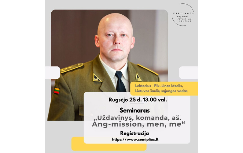 Kviečiame direktorių pavaduotojus: rugsėjo 25 d. 13.00 val. seminaras „Uždavinys, komanda, aš. ANG.-mission, Men, Me.“